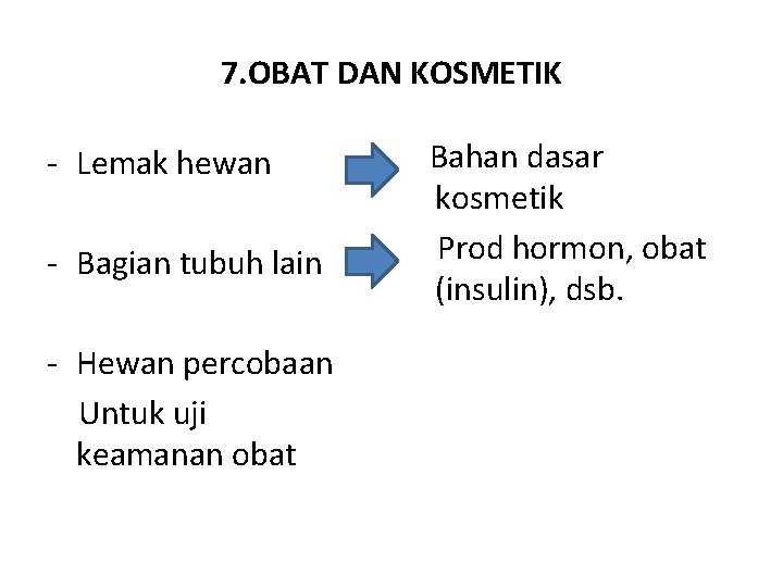 7. OBAT DAN KOSMETIK - Lemak hewan - Bagian tubuh lain - Hewan percobaan