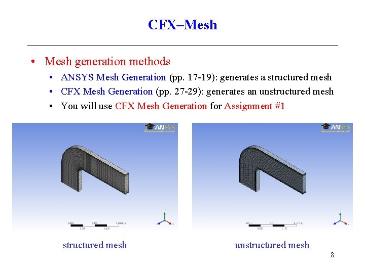 CFX–Mesh • Mesh generation methods • ANSYS Mesh Generation (pp. 17 -19): generates a