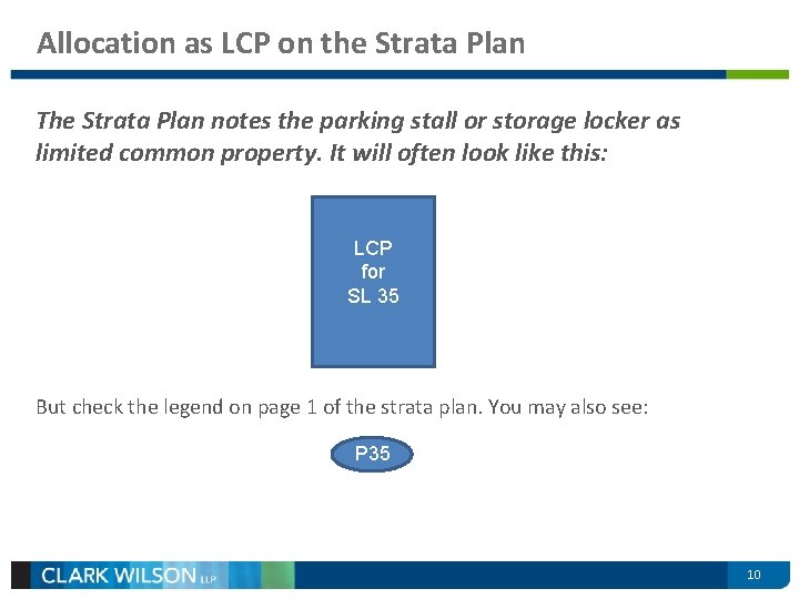 Allocation as LCP on the Strata Plan The Strata Plan notes the parking stall