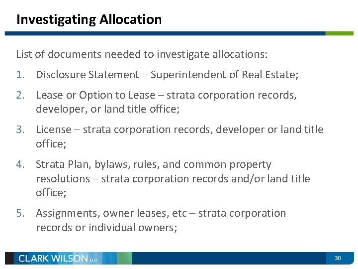 Investigating Allocation List of documents needed to investigate allocations: 1. Disclosure Statement – Superintendent