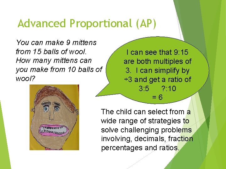 Advanced Proportional (AP) You can make 9 mittens from 15 balls of wool. How