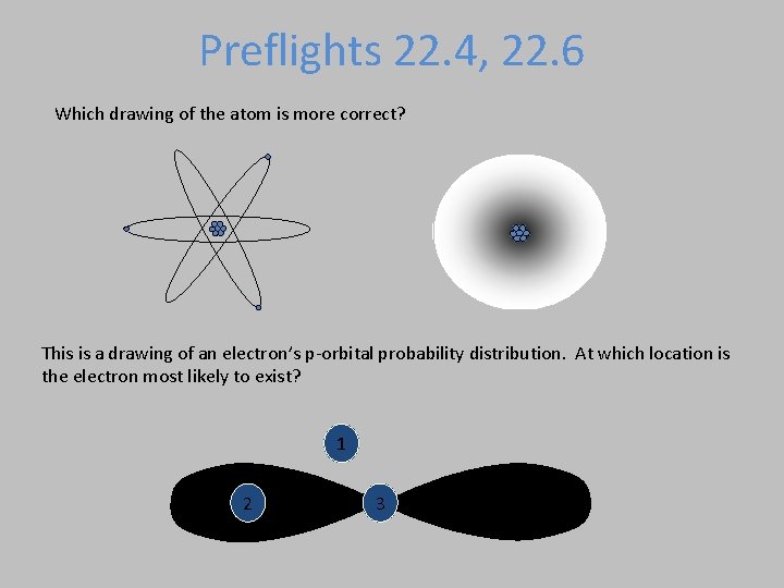 Preflights 22. 4, 22. 6 Which drawing of the atom is more correct? This