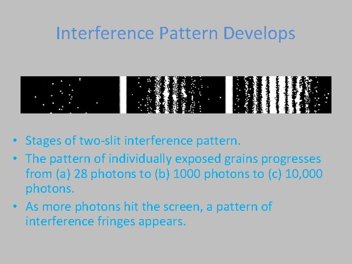 Interference Pattern Develops • Stages of two-slit interference pattern. • The pattern of individually