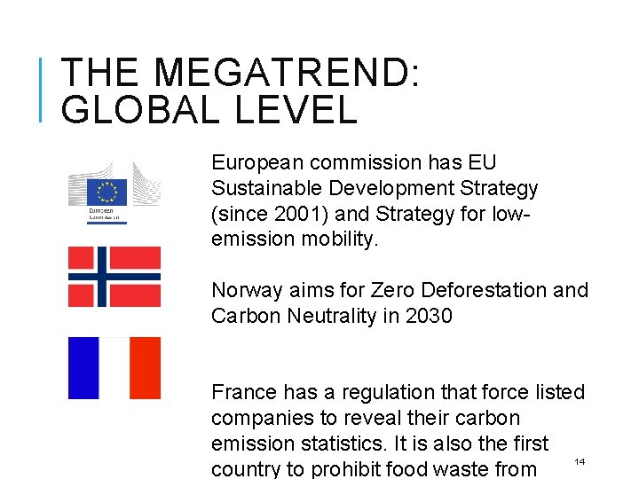 THE MEGATREND: GLOBAL LEVEL European commission has EU Sustainable Development Strategy (since 2001) and