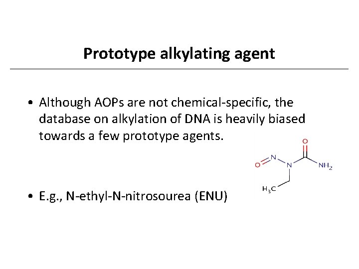 Prototype alkylating agent • Although AOPs are not chemical-specific, the database on alkylation of