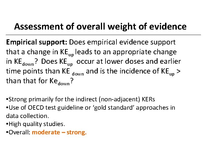 Assessment of overall weight of evidence Empirical support: Does empirical evidence support that a