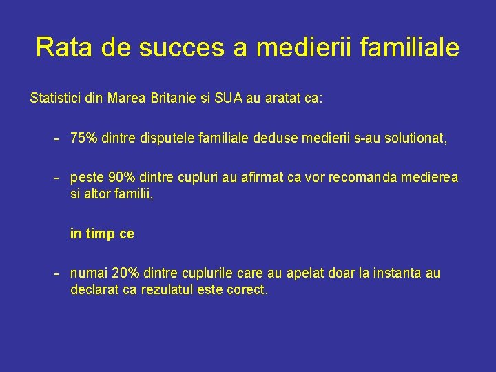 Rata de succes a medierii familiale Statistici din Marea Britanie si SUA au aratat