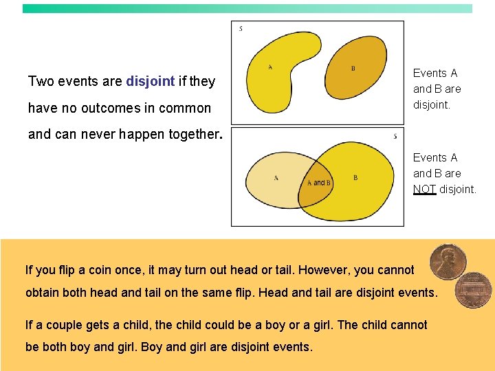 Two events are disjoint if they have no outcomes in common Events A and Two events are disjoint if they have no outcomes in common Events A and