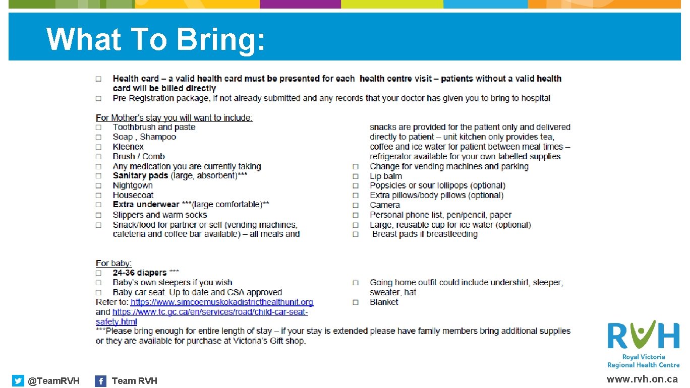 What To Bring: @Team. RVH Team RVH www. rvh. on. ca 