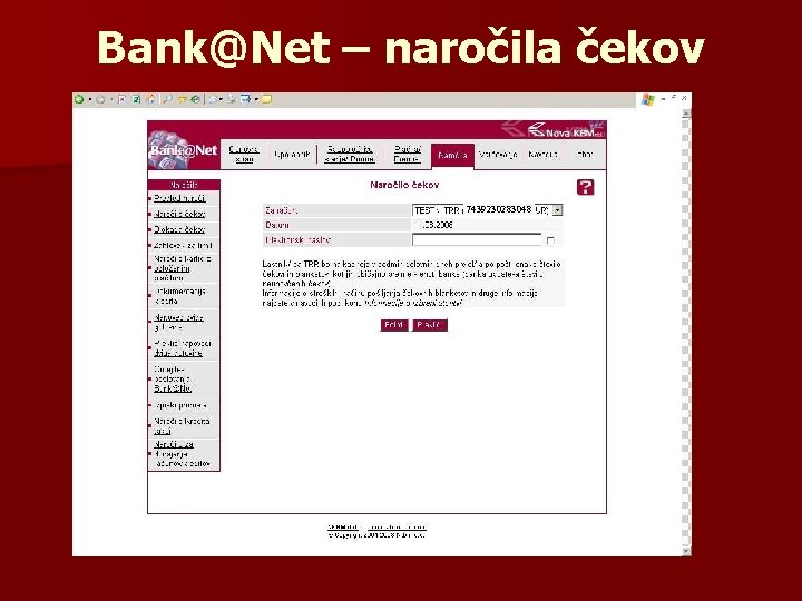 Bank@Net – naročila čekov 7439230283048 