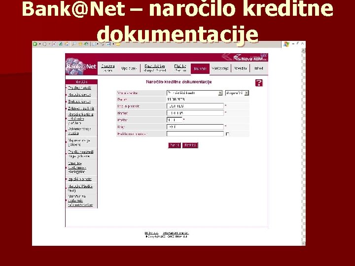 Bank@Net – naročilo kreditne dokumentacije 