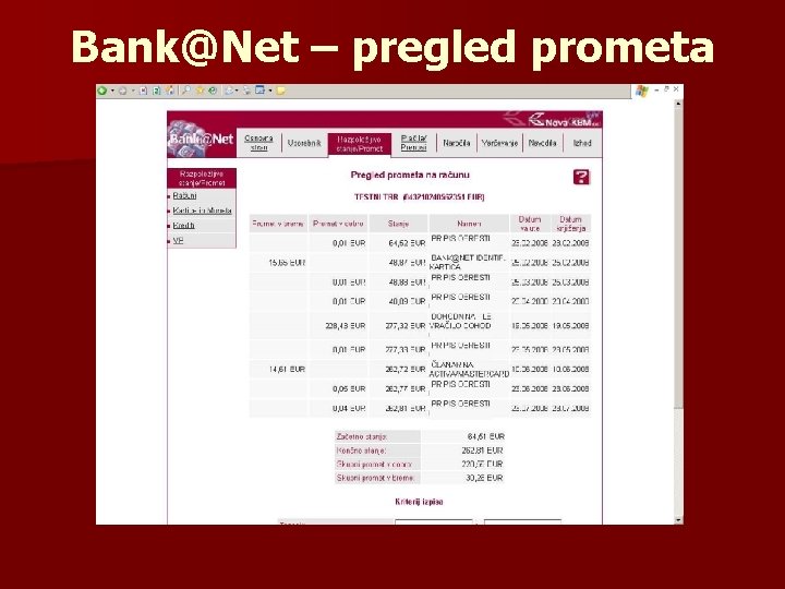 Bank@Net – pregled prometa 