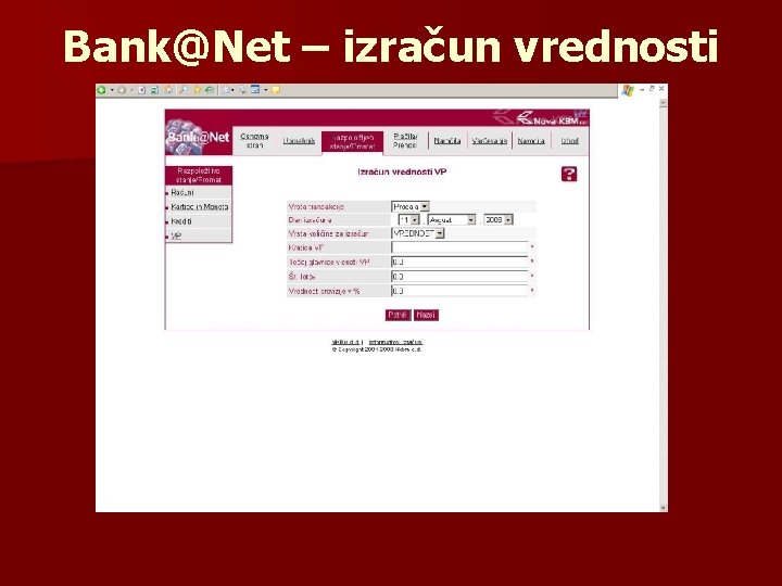 Bank@Net – izračun vrednosti 