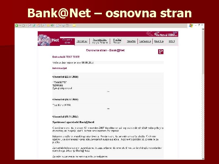 Bank@Net – osnovna stran 