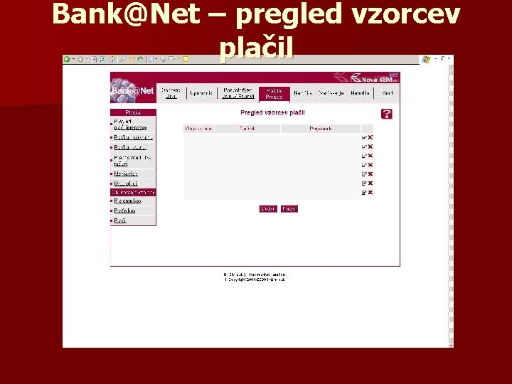 Bank@Net – pregled vzorcev plačil 