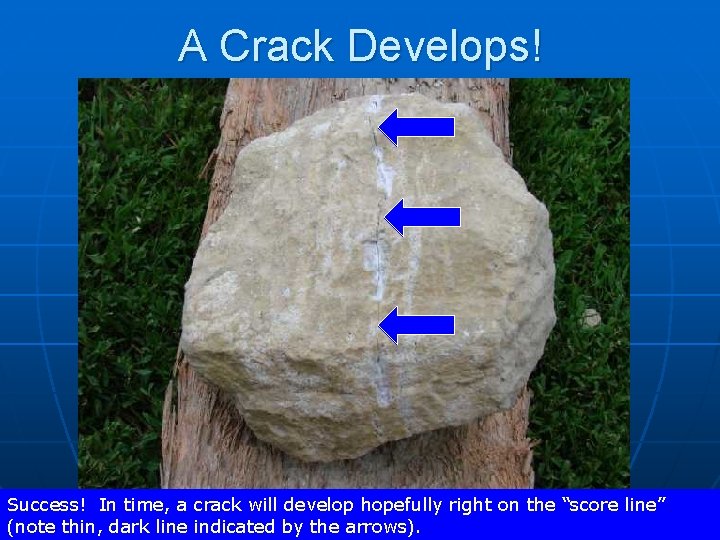 A Crack Develops! Success! In time, a crack will develop hopefully right on the