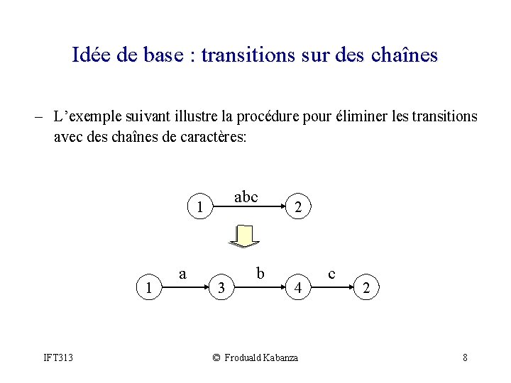 Idée de base : transitions sur des chaînes - L’exemple suivant illustre la procédure