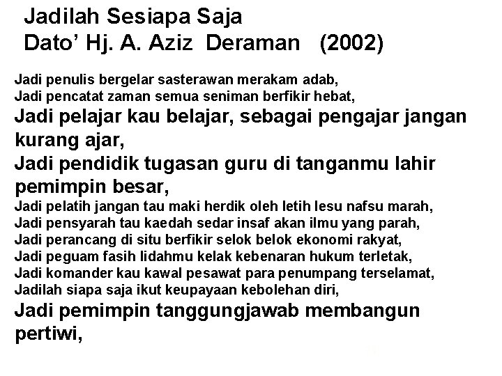 Jadilah Sesiapa Saja Dato’ Hj. A. Aziz Deraman (2002) Jadi penulis bergelar sasterawan merakam