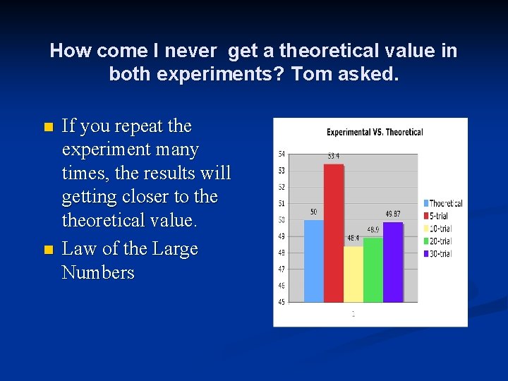 How come I never get a theoretical value in both experiments? Tom asked. n How come I never get a theoretical value in both experiments? Tom asked. n