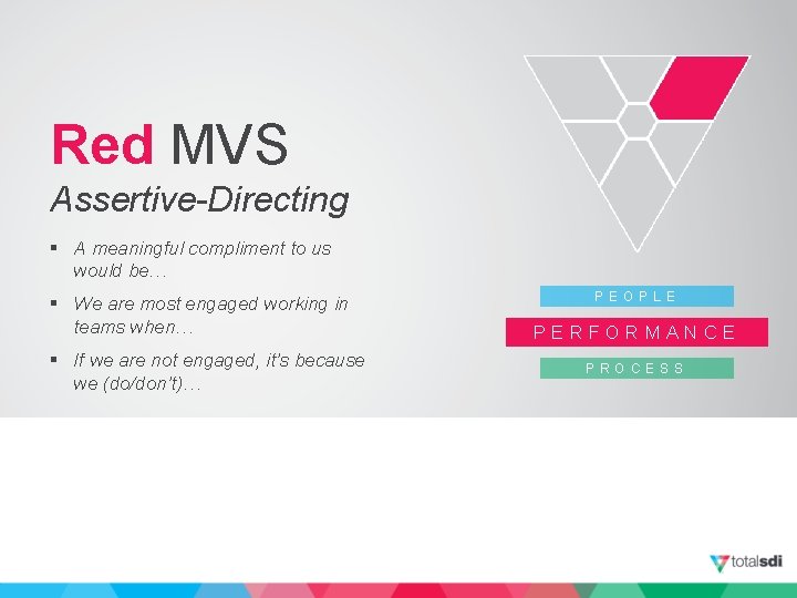 Red MVS Assertive-Directing § A meaningful compliment to us would be… § We are