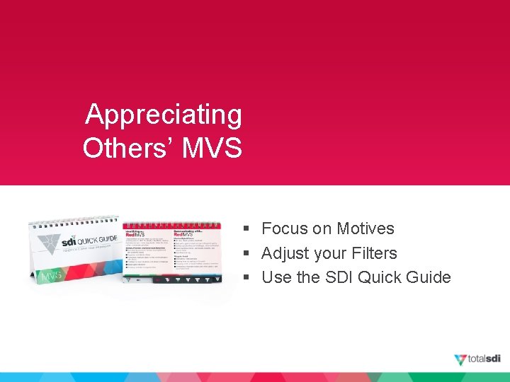 Appreciating Others’ MVS § Focus on Motives § Adjust your Filters § Use the