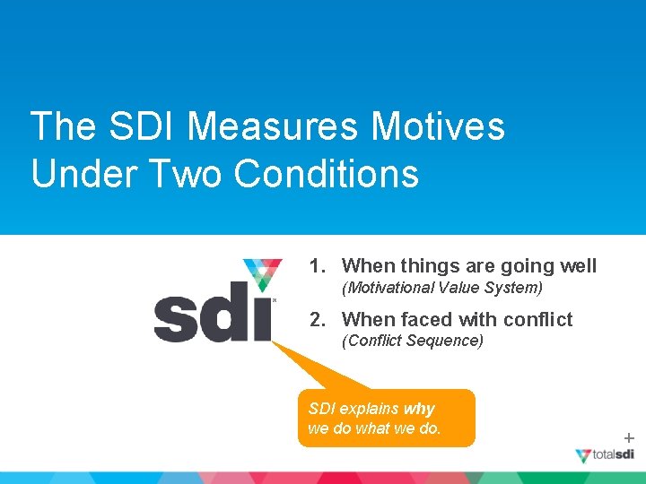 The SDI Measures Motives Under Two Conditions 1. When things are going well (Motivational