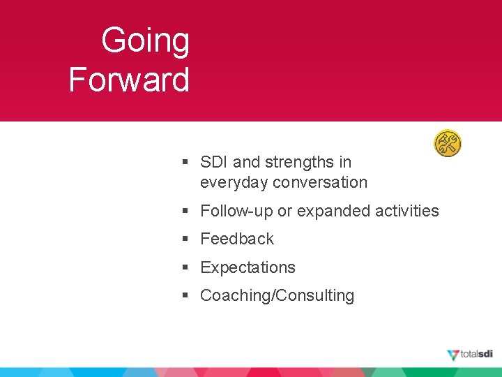 Going Forward § SDI and strengths in everyday conversation § Follow-up or expanded activities