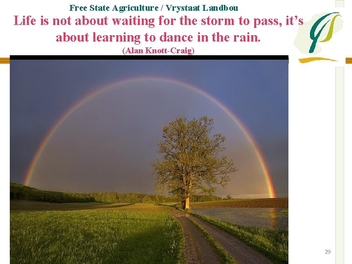 Free State Agriculture / Vrystaat Landbou Life is not about waiting for the storm