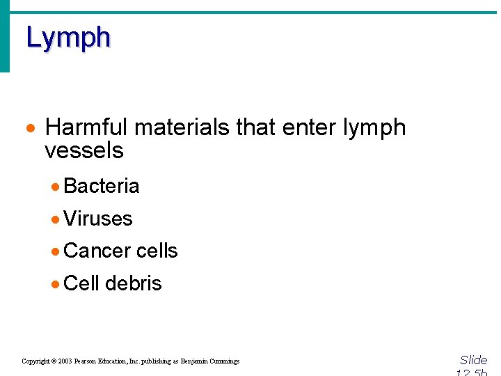 Lymph · Harmful materials that enter lymph vessels · Bacteria · Viruses · Cancer