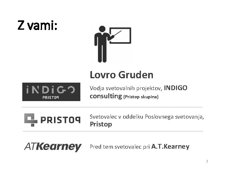 Z vami: Lovro Gruden Vodja svetovalnih projektov, INDIGO consulting (Pristop skupina) Svetovalec v oddelku