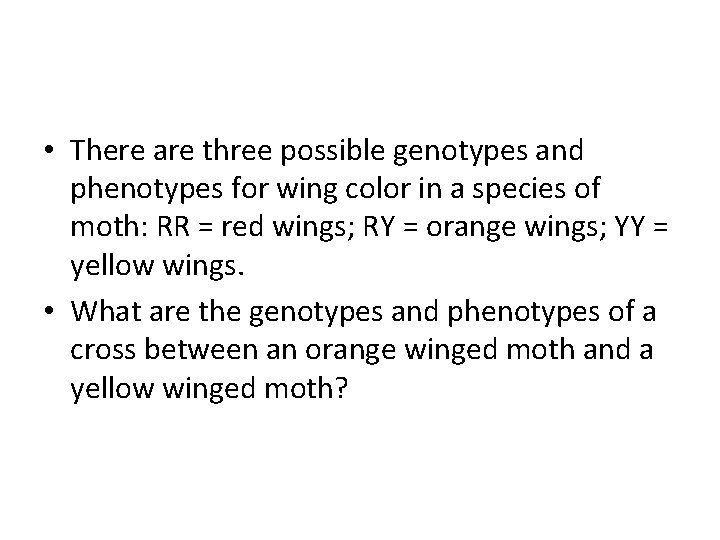  • There are three possible genotypes and phenotypes for wing color in a