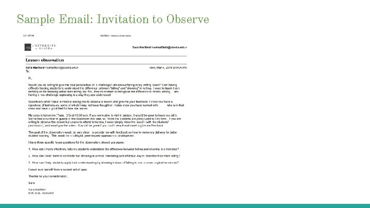 Sample Email: Invitation to Observe 