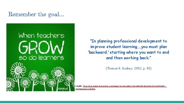 Remember the goal. . . “In planning professional development to improve student learning, …you