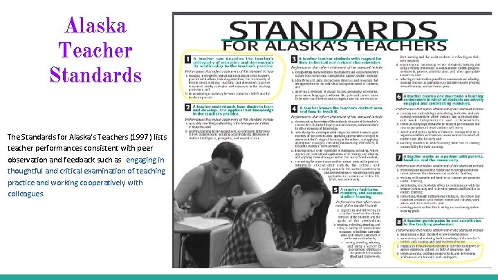Alaska Teacher Standards The Standards for Alaska's Teachers (1997) lists teacher performances consistent with
