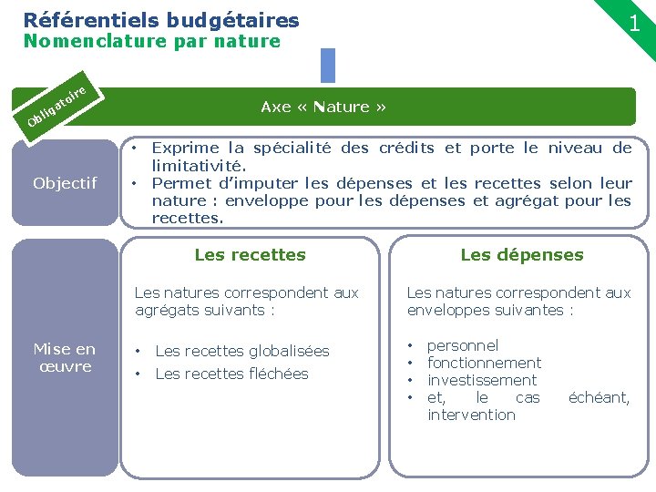 Référentiels budgétaires 1 Nomenclature par nature 8 ig l Ob re oi t a