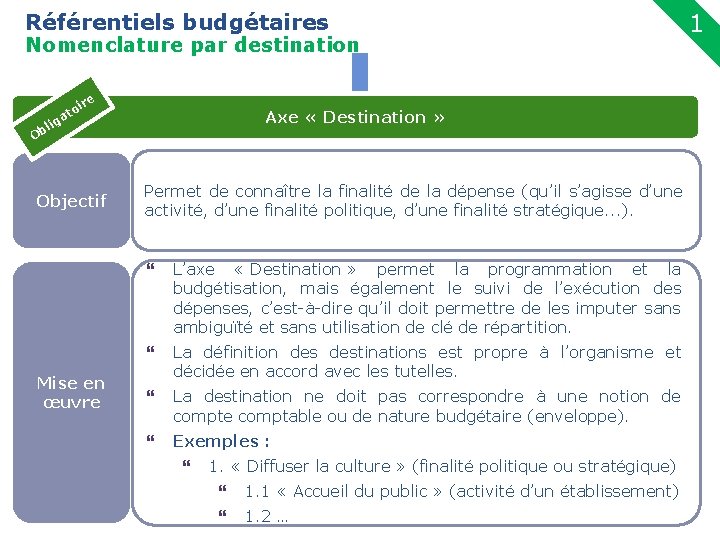 Référentiels budgétaires 1 Nomenclature par destination 9 ig l Ob re oi t a