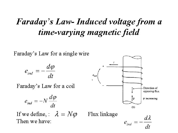 Faraday’s Law- Induced voltage from a time-varying magnetic field Faraday’s Law for a single