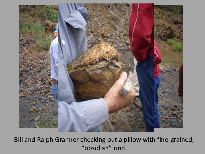 Bill and Ralph Granner checking out a pillow with fine-grained, “obsidian” rind. 