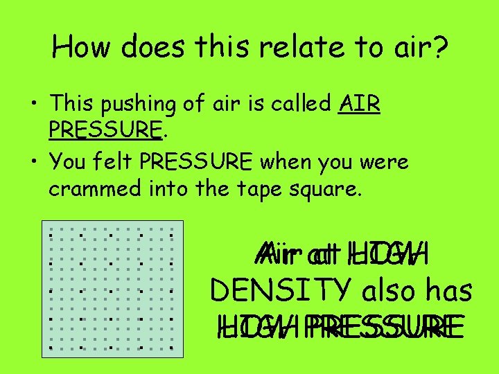 How does this relate to air? • This pushing of air is called AIR