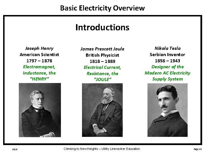 Basic Electricity Overview Introductions Joseph Henry American Scientist 1797 – 1878 Electromagnet, Inductance, the