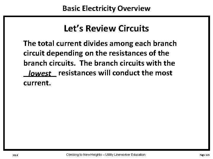 Basic Electricity Overview Let’s Review Circuits The total current divides among each branch circuit