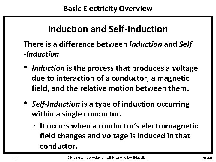 Basic Electricity Overview Induction and Self-Induction There is a difference between Induction and Self