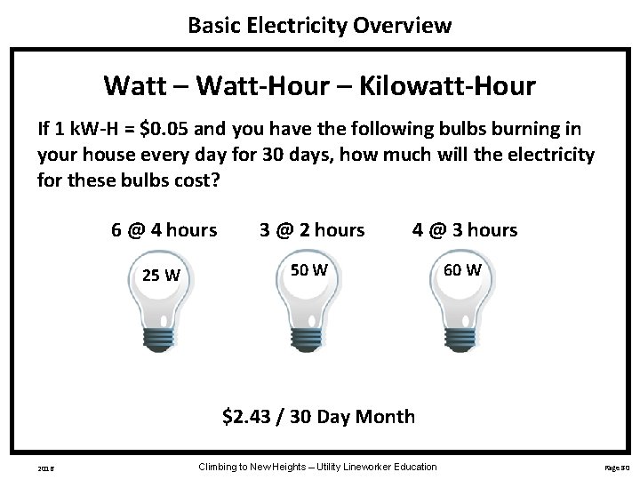 Basic Electricity Overview Watt – Watt-Hour – Kilowatt-Hour If 1 k. W-H = $0.