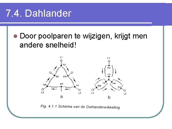 7. 4. Dahlander l Door poolparen te wijzigen, krijgt men andere snelheid! 