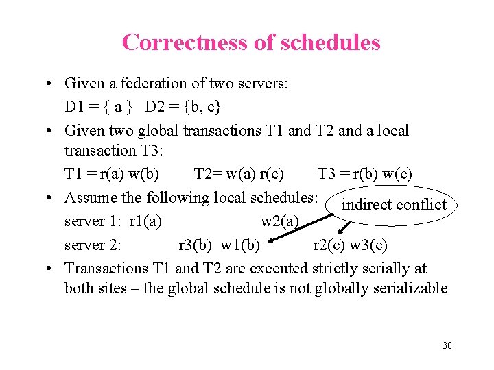 Correctness of schedules • Given a federation of two servers: D 1 = {
