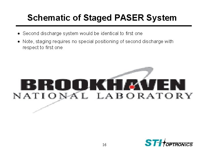 Schematic of Staged PASER System Second discharge system would be identical to first one