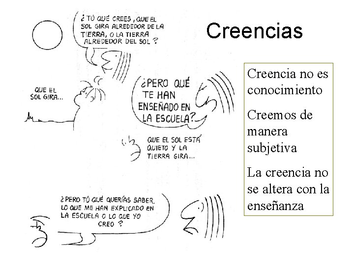 Creencias Creencia no es conocimiento Creemos de manera subjetiva La creencia no se altera