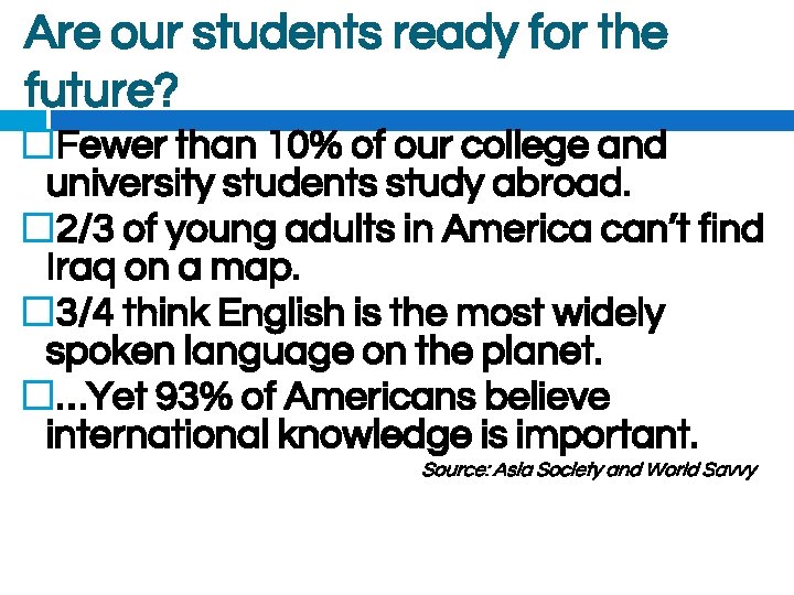 Are our students ready for the future? �Fewer than 10% of our college and