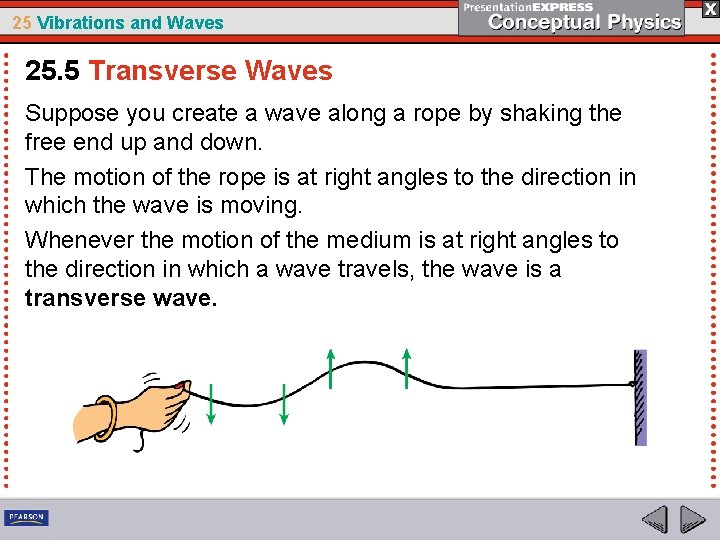 25 Vibrations and Waves 25. 5 Transverse Waves Suppose you create a wave along
