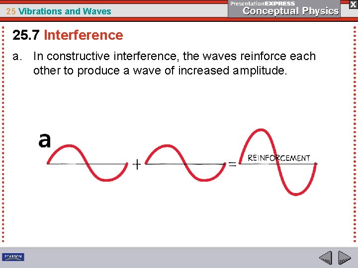 25 Vibrations and Waves 25. 7 Interference a. In constructive interference, the waves reinforce